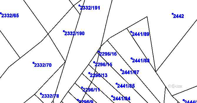 Parcela st. 2296/16 v KÚ Rousínov u Vyškova, Katastrální mapa