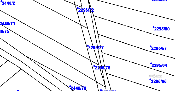 Parcela st. 2296/77 v KÚ Rousínov u Vyškova, Katastrální mapa