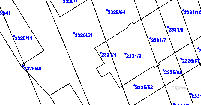 Parcela st. 2331/1 v KÚ Rousínov u Vyškova, Katastrální mapa