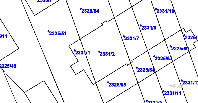 Parcela st. 2331/2 v KÚ Rousínov u Vyškova, Katastrální mapa