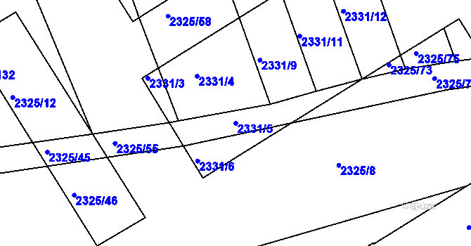 Parcela st. 2331/5 v KÚ Rousínov u Vyškova, Katastrální mapa