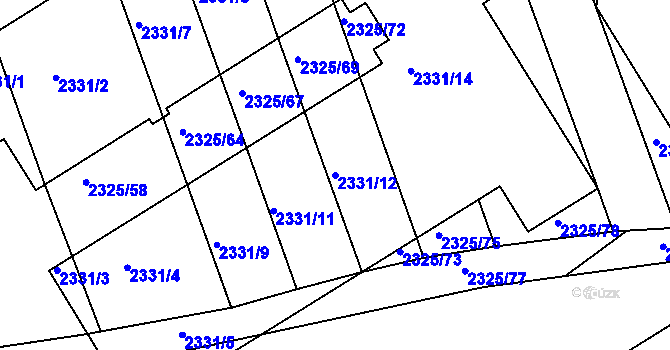 Parcela st. 2331/12 v KÚ Rousínov u Vyškova, Katastrální mapa