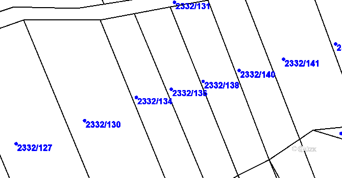 Parcela st. 2332/136 v KÚ Rousínov u Vyškova, Katastrální mapa