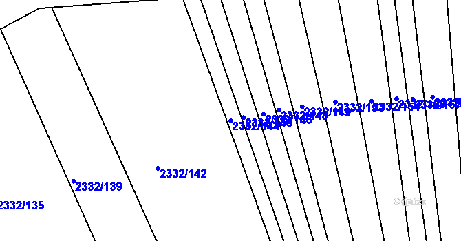 Parcela st. 2332/144 v KÚ Rousínov u Vyškova, Katastrální mapa