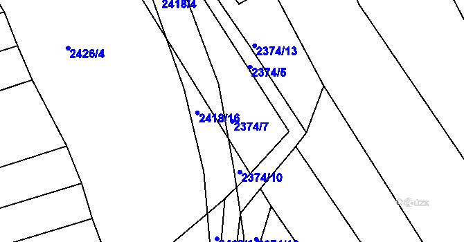 Parcela st. 2374/7 v KÚ Rousínov u Vyškova, Katastrální mapa