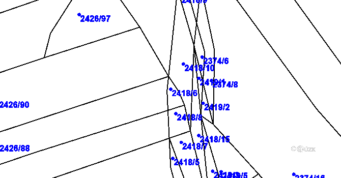 Parcela st. 2418/6 v KÚ Rousínov u Vyškova, Katastrální mapa