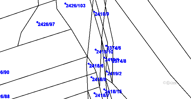 Parcela st. 2418/10 v KÚ Rousínov u Vyškova, Katastrální mapa