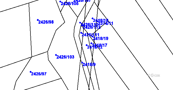 Parcela st. 2418/12 v KÚ Rousínov u Vyškova, Katastrální mapa
