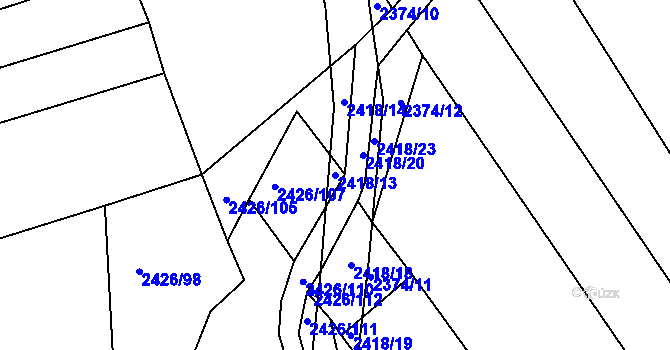 Parcela st. 2418/13 v KÚ Rousínov u Vyškova, Katastrální mapa