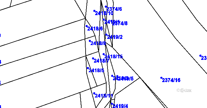 Parcela st. 2418/15 v KÚ Rousínov u Vyškova, Katastrální mapa