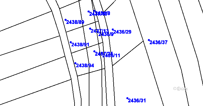 Parcela st. 2436/11 v KÚ Rousínov u Vyškova, Katastrální mapa
