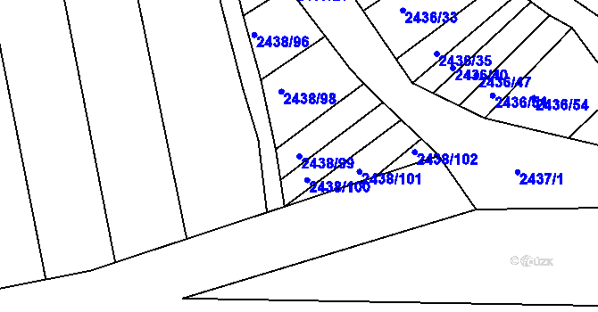 Parcela st. 2438/99 v KÚ Rousínov u Vyškova, Katastrální mapa