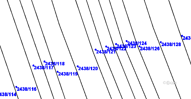 Parcela st. 2438/121 v KÚ Rousínov u Vyškova, Katastrální mapa