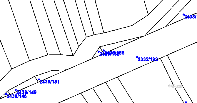 Parcela st. 2438/155 v KÚ Rousínov u Vyškova, Katastrální mapa