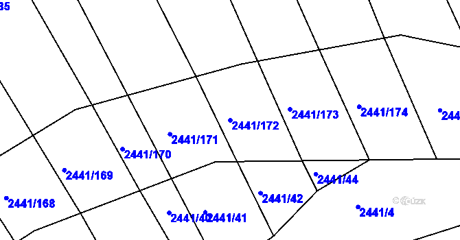 Parcela st. 2441/172 v KÚ Rousínov u Vyškova, Katastrální mapa