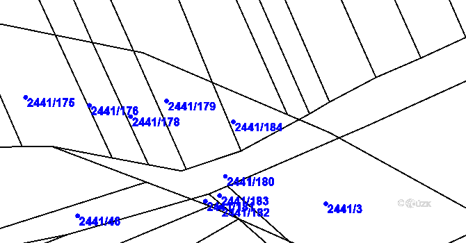 Parcela st. 2441/184 v KÚ Rousínov u Vyškova, Katastrální mapa