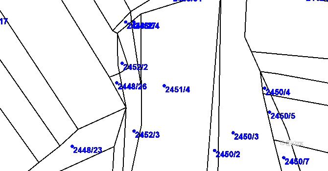 Parcela st. 2451/4 v KÚ Rousínov u Vyškova, Katastrální mapa