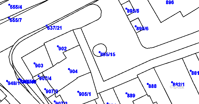 Parcela st. 895/15 v KÚ Rousínov u Vyškova, Katastrální mapa