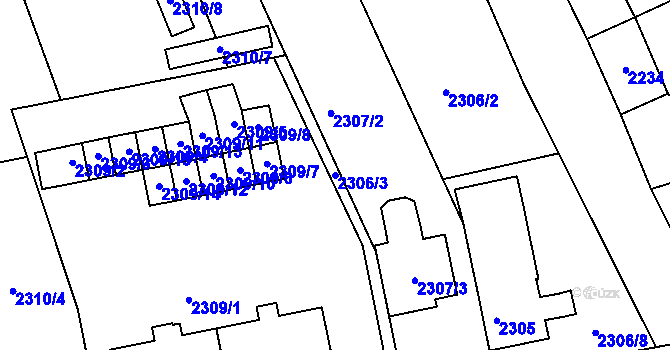 Parcela st. 2306/3 v KÚ Rousínov u Vyškova, Katastrální mapa