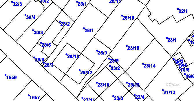 Parcela st. 26/9 v KÚ Rousínov u Vyškova, Katastrální mapa