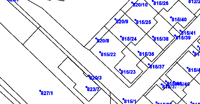 Parcela st. 815/22 v KÚ Rousínov u Vyškova, Katastrální mapa