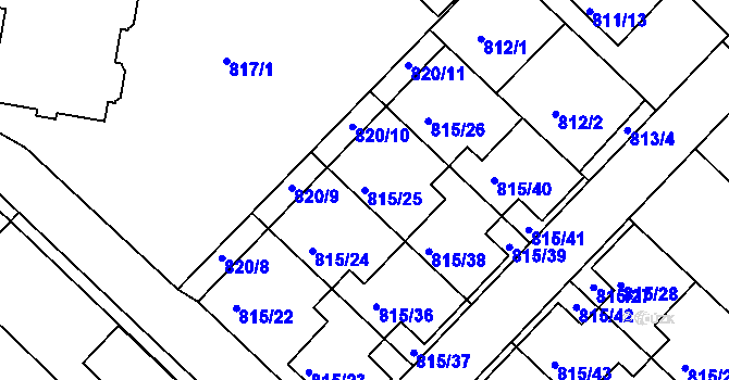 Parcela st. 815/25 v KÚ Rousínov u Vyškova, Katastrální mapa