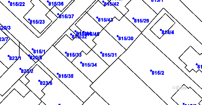 Parcela st. 815/31 v KÚ Rousínov u Vyškova, Katastrální mapa