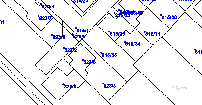 Parcela st. 815/35 v KÚ Rousínov u Vyškova, Katastrální mapa