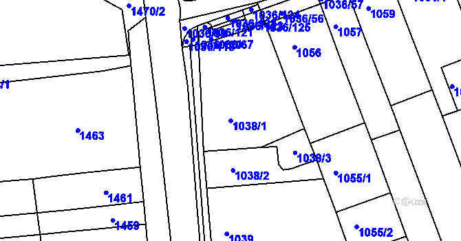 Parcela st. 1038/1 v KÚ Rousínov u Vyškova, Katastrální mapa