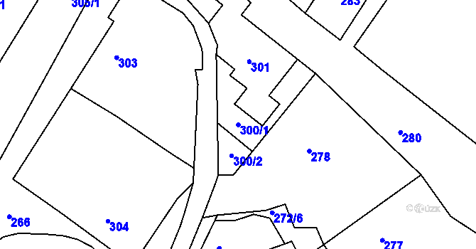 Parcela st. 300/1 v KÚ Rousínov u Vyškova, Katastrální mapa