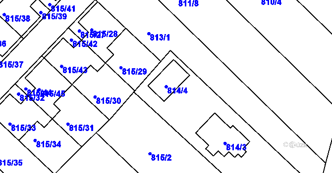 Parcela st. 814/4 v KÚ Rousínov u Vyškova, Katastrální mapa