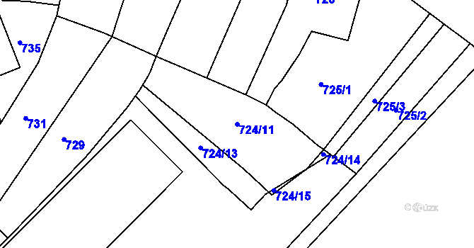 Parcela st. 724/11 v KÚ Rousínov u Vyškova, Katastrální mapa