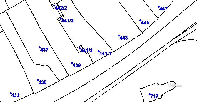 Parcela st. 441/1 v KÚ Rousínov u Vyškova, Katastrální mapa
