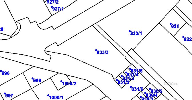 Parcela st. 833/3 v KÚ Rousínov u Vyškova, Katastrální mapa