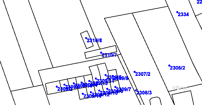 Parcela st. 2310/7 v KÚ Rousínov u Vyškova, Katastrální mapa