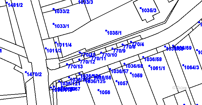 Parcela st. 770/10 v KÚ Rousínov u Vyškova, Katastrální mapa