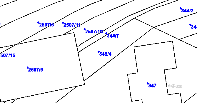 Parcela st. 345/4 v KÚ Rousínov u Vyškova, Katastrální mapa