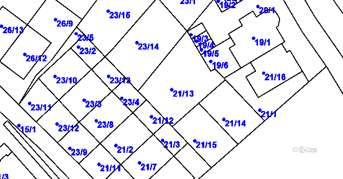 Parcela st. 21/13 v KÚ Rousínov u Vyškova, Katastrální mapa