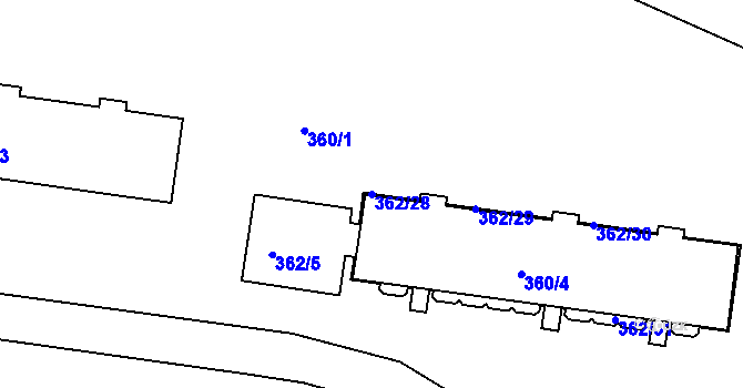 Parcela st. 362/28 v KÚ Rousínov u Vyškova, Katastrální mapa