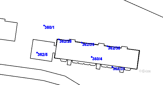 Parcela st. 362/29 v KÚ Rousínov u Vyškova, Katastrální mapa