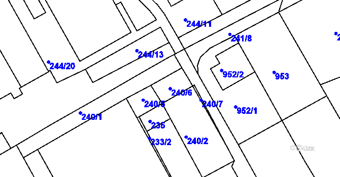Parcela st. 240/6 v KÚ Rousínov u Vyškova, Katastrální mapa