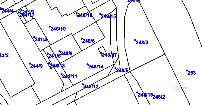 Parcela st. 248/17 v KÚ Rousínov u Vyškova, Katastrální mapa