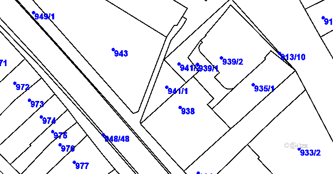 Parcela st. 941/1 v KÚ Rousínov u Vyškova, Katastrální mapa