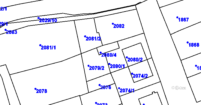 Parcela st. 2080/4 v KÚ Rousínov u Vyškova, Katastrální mapa
