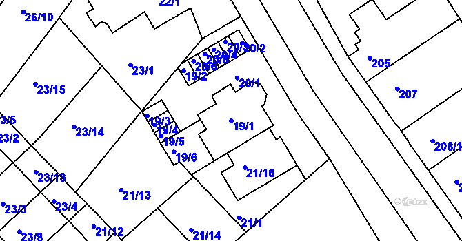 Parcela st. 19/1 v KÚ Rousínov u Vyškova, Katastrální mapa