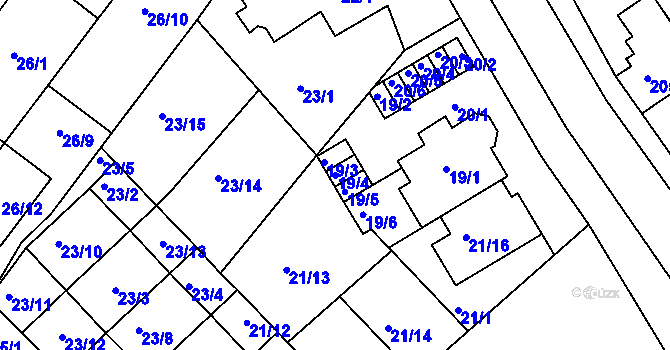 Parcela st. 19/4 v KÚ Rousínov u Vyškova, Katastrální mapa