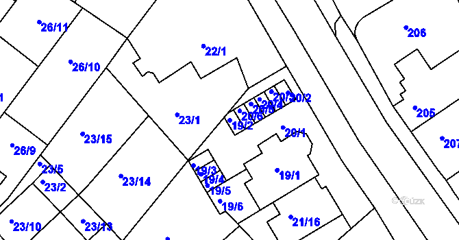 Parcela st. 19/2 v KÚ Rousínov u Vyškova, Katastrální mapa
