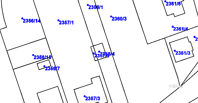 Parcela st. 2358/4 v KÚ Rousínov u Vyškova, Katastrální mapa