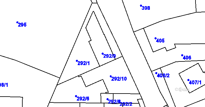 Parcela st. 292/9 v KÚ Rousínov u Vyškova, Katastrální mapa