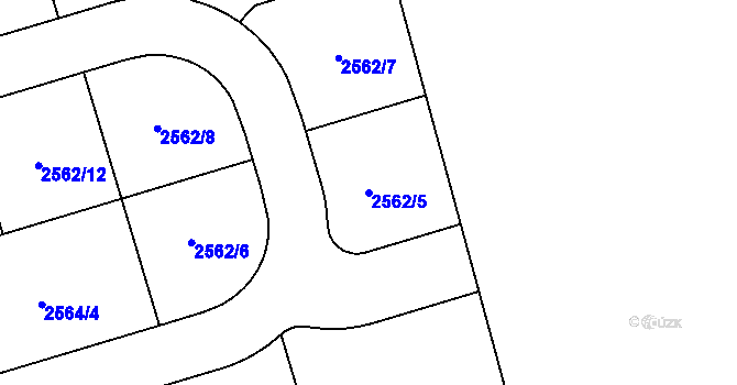 Parcela st. 2562/5 v KÚ Rousínov u Vyškova, Katastrální mapa